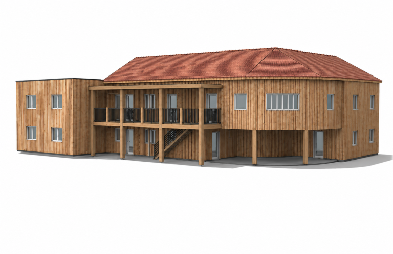 Revêtement en pierre et en bois Maison traditionnelle avec une touche moderne
