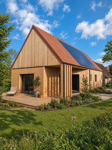 Maison ossature bois avec panneaux photovoltaïques à Lanzac (Lot)